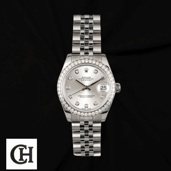 Rolex Datejust Diamond bezel Jubilee Bracelet black background