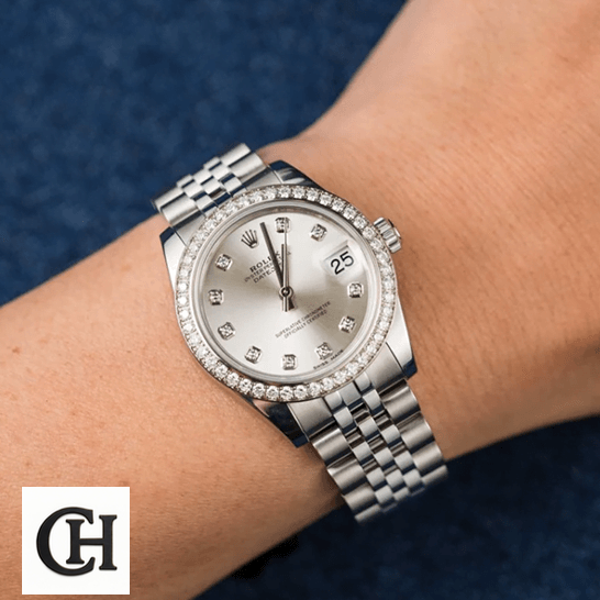 Rolex Datejust 178384 White Gold Diamond Bezel on the wrist