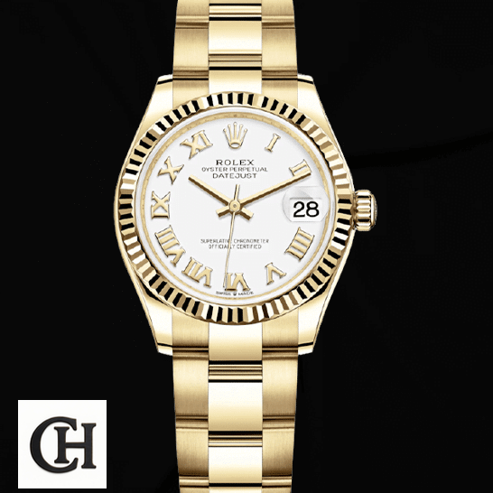 Rolex Datejust 278278 Yellow Gold Fluted Bezel Top Rolex Datejust 278278 White Dial & Yellow Gold Fluted Bezel Black Background