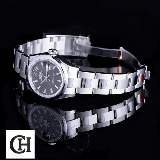 Rolex Lady-Datejust 279160 Dark Grey Dial Ultimate Rolex Datejust 279160 Grey Dial Oyster side view & black background