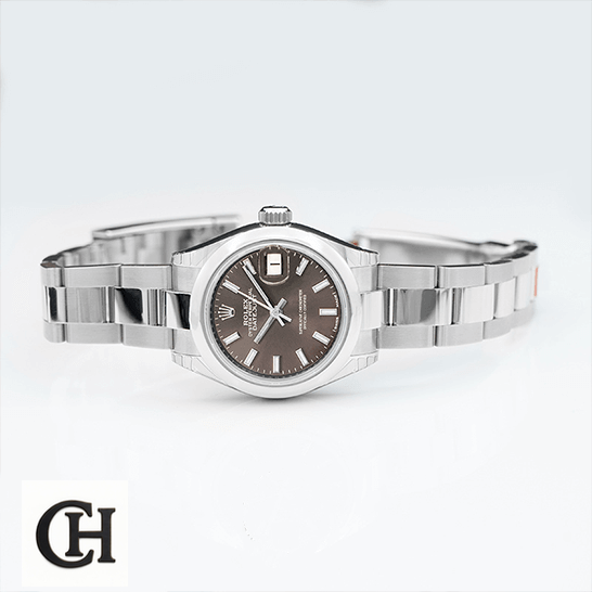 Rolex Lady-Datejust 279160 Dark Grey Dial Ultimate Rolex 279160 Datejust Dark Grey Oyster side view and white background