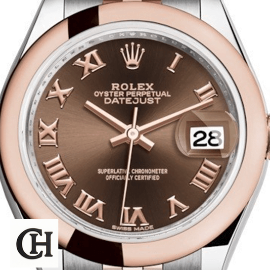 Rolex Lady-Datejust 279161 Chocolate Roman Dial Mirror Rolex Datejust 279161 Steel Everose Gold Roman Dial white background