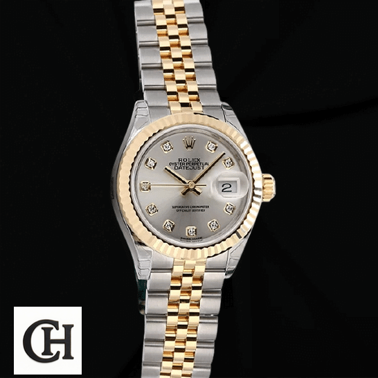 Rolex Lady-Datejust 279173 Silver Diamond Dial Rolex Datejust 279173 Jubilee Bracelet black background