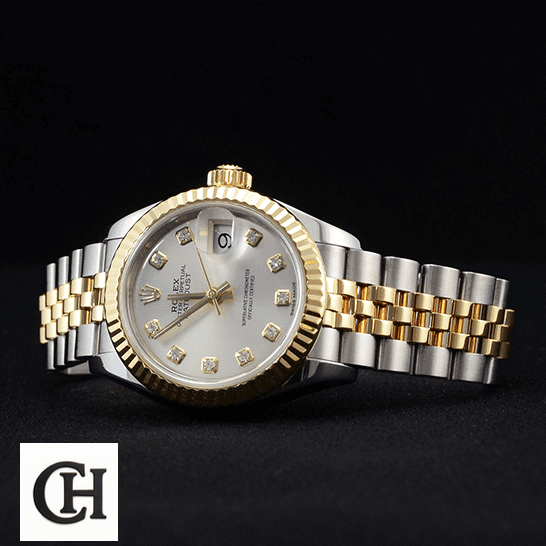 Rolex Lady-Datejust 279173 Silver Diamond Dial Rolex Datejust Steel Yellow Gold Diamond black background