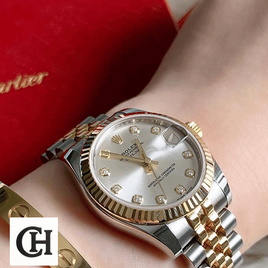 Rolex Lady-Datejust 279173 Silver Diamond Dial Rolex Datejust Diamond on a woman's wrist
