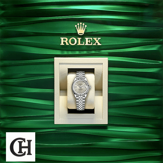 Rolex Lady-Datejust 279174 Silver Dial Jubilee Premium Rolex Lady-Datejust 279174-0021 Green Wave Background