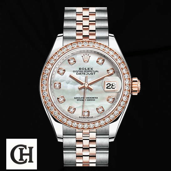 Rolex Datejust 279381RBR Rose Gold & Silver Jubilee and Black Background