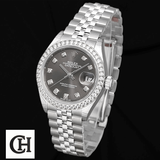 Rolex Datejust 279381RBR Jubilee Diamond Super Accurate Rolex Datejust 279384 White Gold Dark Grey Diamond Jubilee black background