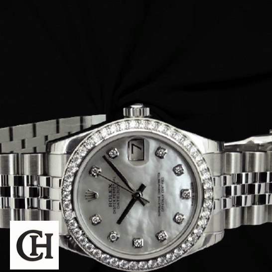 Rolex Lady-Datejust 279384 Mother of Pearl Diamond Top Grade Rolex Datejust 279384RBR White Gold Jubilee & Black Background