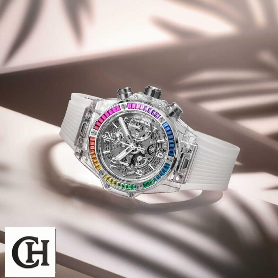 Hublot Big Bang Unico Hublot Big Bang Rainbow 441.JX.4802.RT.4099 White Rubber Bracelet side view