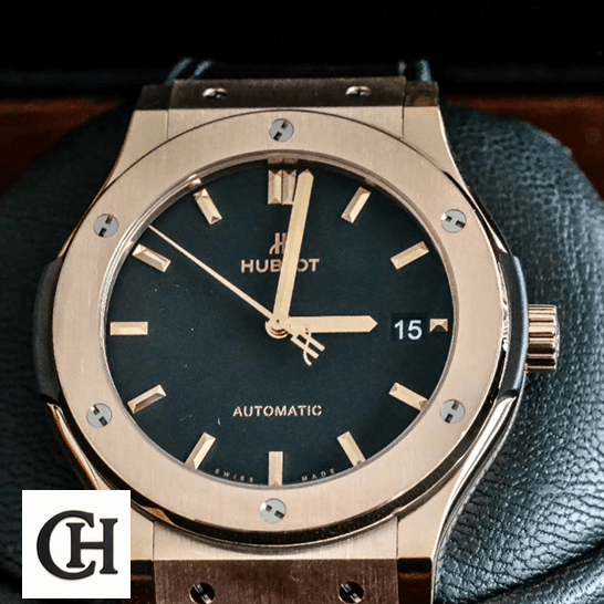 Hublot Black Dial Automatıc Gold Bezel in the box
