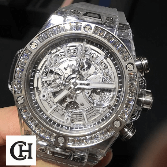 Hublot Big Bang Unico Sapphire Diamond 411.JX.4802.RT.1904 hublot big bang unico sapphire baguettes 411 JX 4802 RT 1904 front Hublot Big Bang Unico 411_JX_4802_RT_1904 diamond bezel