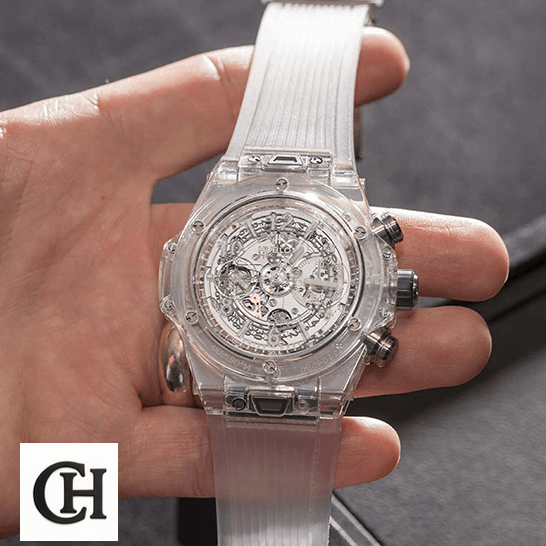 Hublot Big Bang Unico Sapphire Diamond 411.JX.4802.RT.1904 hublot big bang unico sapphire baguettes 411 JX 4802 RT 1904 front three Hublot Big Bang Unico Sapphire 411_JX_4802_RT_1904 on the hand
