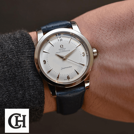 Omega Seamaster 1948 Central Seconds 511.13.38.20.02.001 First-Class omega seamaster 511.13.38.20.02.001 wrist Omega Seamaster 511.13.38.20.02.001 White Dial Leather Blue Bracelet