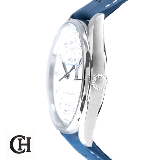 Omega Seamaster Steel Case Blue Rubber Bracelet crown white background