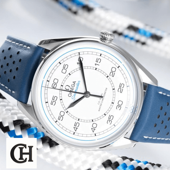 Omega Seamaster White Dial Blue Rubber white background