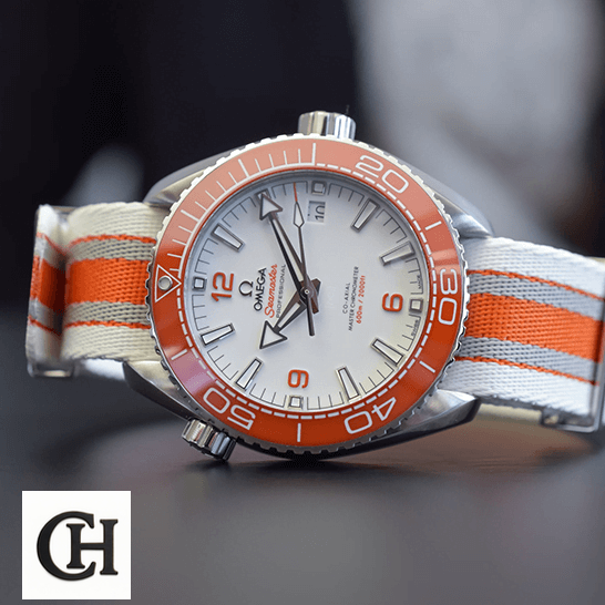Omega Seamaster Orange Bezel Bracelet side view