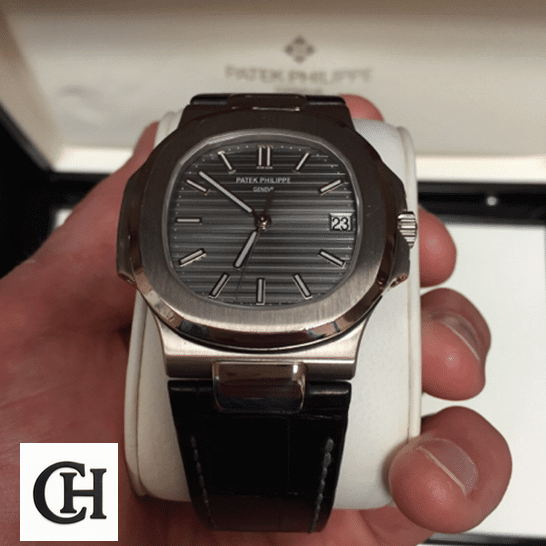Patek Philippe Nautilus 5711G-001 White Gold Masterpiece patekphilippe nautilus 5711G 001 front Patek Philippe Nautilus 5711G-001 Leather Black Bracelet in the box