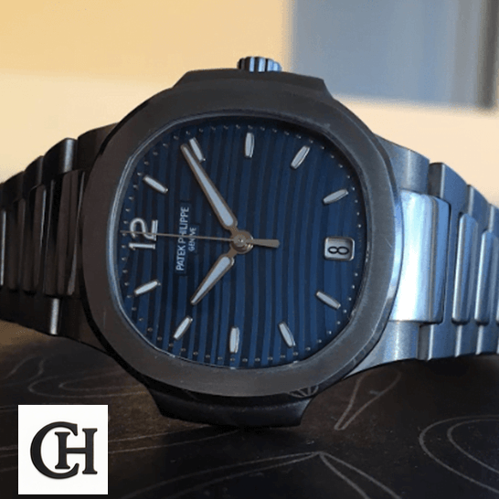 Patek Philippe Nautilus 7118/1A Ladies Perfect Duplicate patekphilippe nautilus 71181A 001 TILTEDLEFT Patek Philippe Nautilus 71181A-001 Blue Dial side view