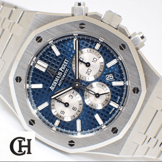 AP Royal Oak Chronograph 26331ST Supreme audemars piguet royal oak right Audemars Piguet Royal Oak Blue Dial Stainless Steel Case white background