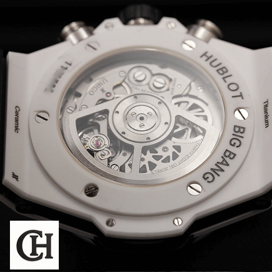 Hublot Big Bang Unico Hublot Big Bang 411.HX_.1170.RX White Case upside view black background