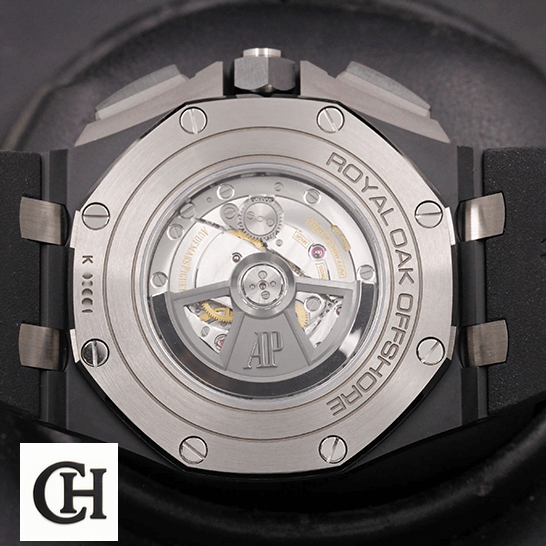 AP Royal Oak Offshore 26405CE.OO.A002CA.02 "Black Ceramic" Edition audemars piguet royaloakoffshore 26405CE.OO.A002CA.02 back AP Royal Oak Offshore Stainless Steel Case upside view