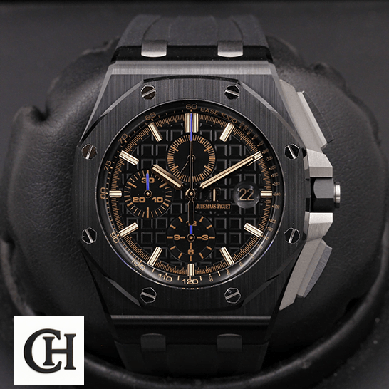 AP Royal Oak Offshore 26405CE.OO.A002CA.02 "Black Ceramic" Edition audemars piguet royaloakoffshore 26405CE.OO.A002CA.02 front AP Royal Oak 26405CE.OO_.A002CA.02 Black Dial front view black background