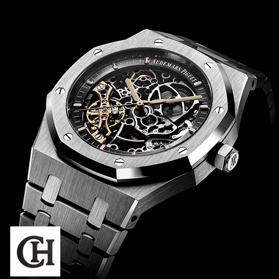 AP Royal Oak "Skeleton" Openworked 15407ST.OO.1220ST.01 Perfect Duplicate Edition Audemars Piguet Royal Oak Steel Skeleton Dial black background