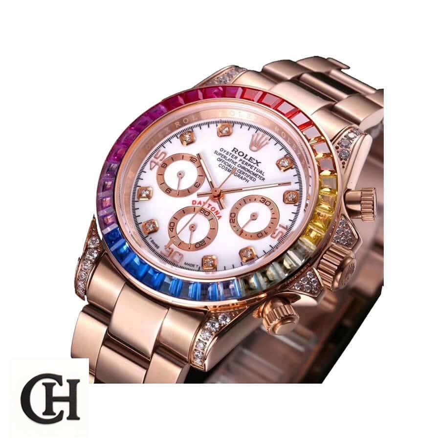 Rolex Daytona rolex-daytona-cosmograph-rainbow-crystals-bezel-left