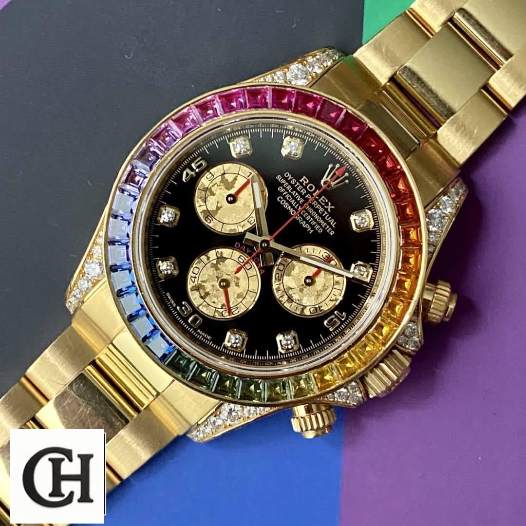 Rolex Daytona Rolex Cosmograph Daytona Rainbow Black Dial 116598RBOW on the Table
