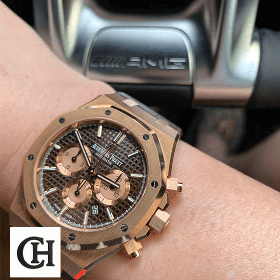 AP Royal Oak Chronograph 26331OR.OO.D821CR.01 Audemars Piguet Royal Oak Chocolate Dial in the mercedes car