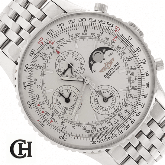 Breitling Navitimer Breitling Navitimer White Dial close analog view