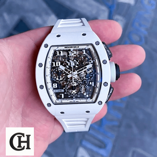 Richard Mille RM 011 Richard Mille RM011FM White Bezel and Bracelet front view on the hand