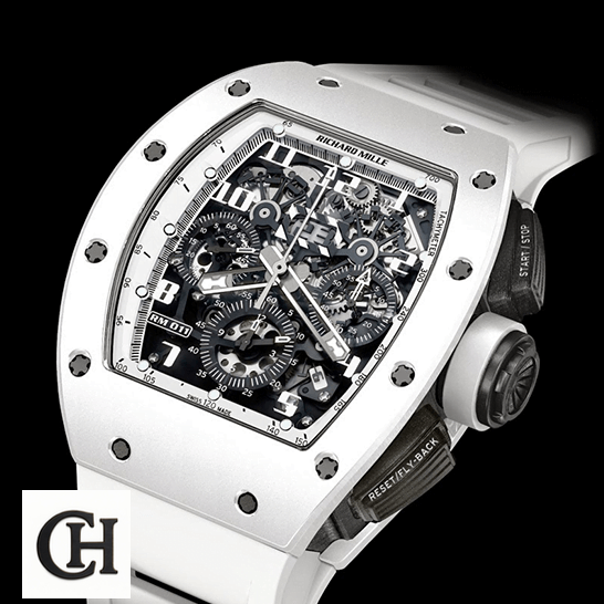Richard Mille RM 011 Richard Mille RM011 White Bezel Rubber Bracelet black background