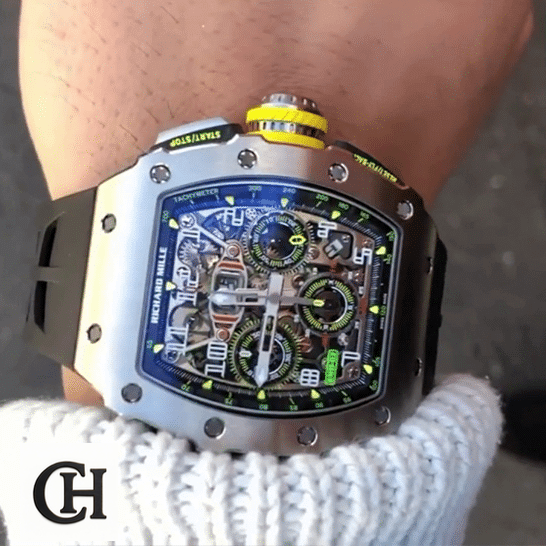 Richard Mille RM 01103 Grey Bezel Black Bracelet on the wrist