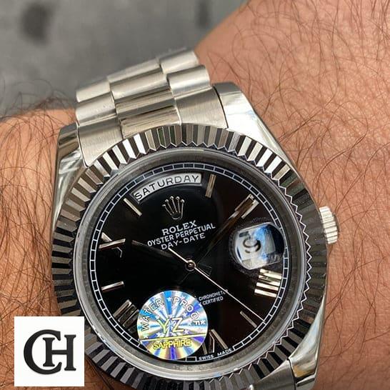 Rolex Day-Date "Presidential" 218239 Detailed rolex presidential replica4 Rolex Day Date II Presidential 218239 Silver Jubilee Bracelet