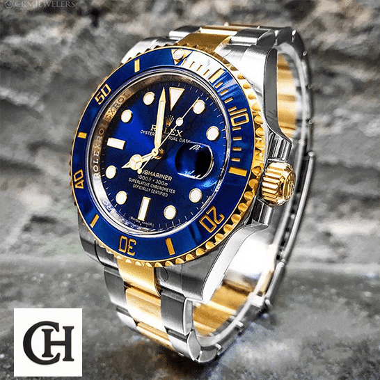 Rolex Submariner Date 16613 "Bluesy" Edition Rolex Submariner Date Two Tone Blue Dial 16613 on the table