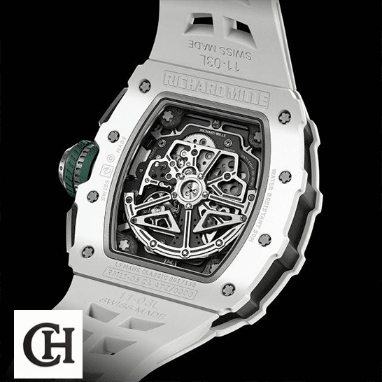Richard Mille RM1103 White Dial upside view black background