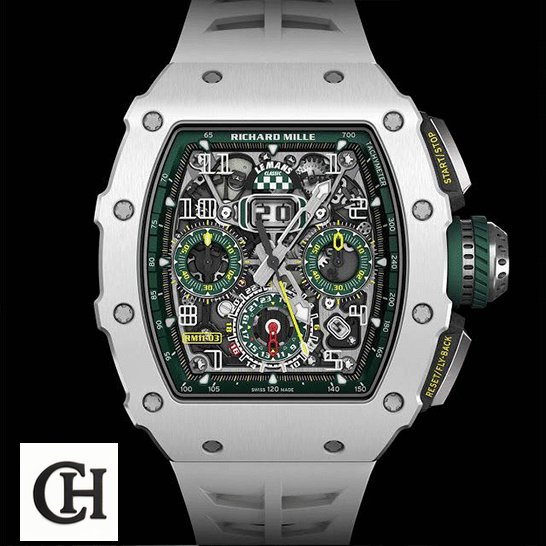 Richard Mille RM1103 Green Dial White Bezel front view black background