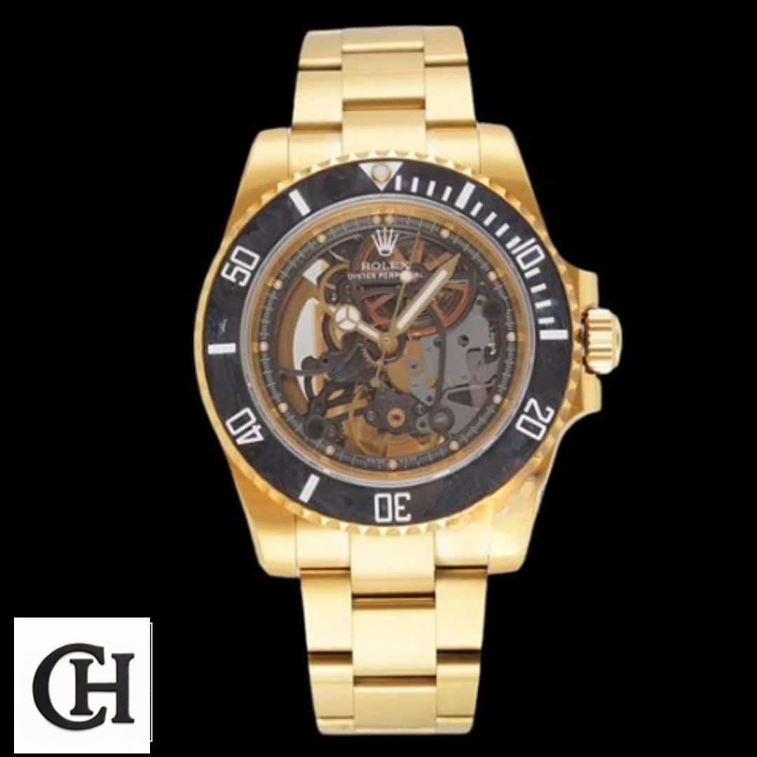 Rolex Submariner 114200 Rolex Tourbillion Gold Black Bezel black background