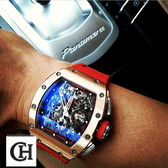 Richard Mille RM 011 "Red Demon" Premium richard mille rm011 red demon hand Richard Mille RM011 Gold Bezel Red Demon Han on the man wrist