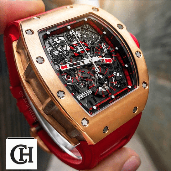 Richard Mille RM 011 "Red Demon" Premium richard mille rm011 red demon left Richard Mille Black Dial Gold Bezel on the fingers