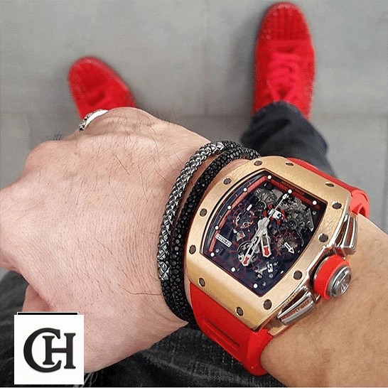 Richard Mille RM 011 "Red Demon" Premium Richard Mille RM011 Red Demon Man Gold Bezel on the man wrist