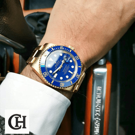 Rolex 116618LB Submariner Gold Blue Dial on the wrist