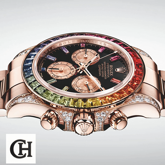 Rolex Daytona Cosmograph Rainbow Crystals Bezel Button & Crown Pusher 116519