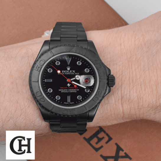 Rolex Yacht Master Triple Red Titan Black on the wrist