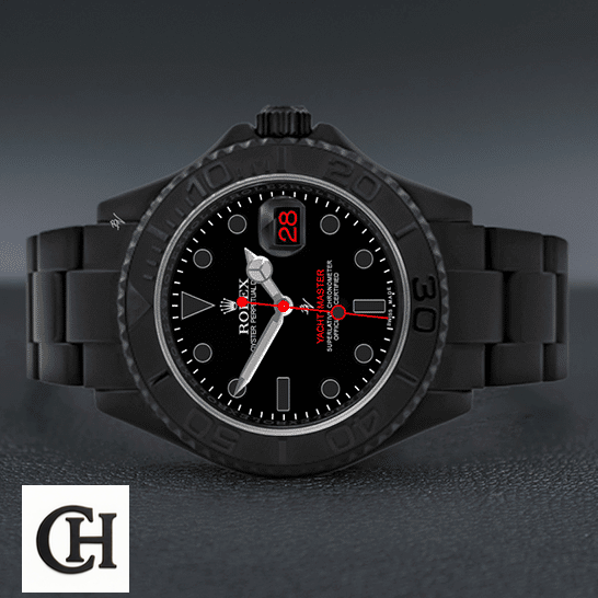 Rolex Yacht Master Triple Red Titan Black 11662 on the black table