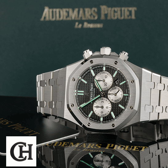 Audemars Piguet Royal Oak Chronograph 26331ST Audemars Piguet Black Dial & Dial Phosphor on the ap box