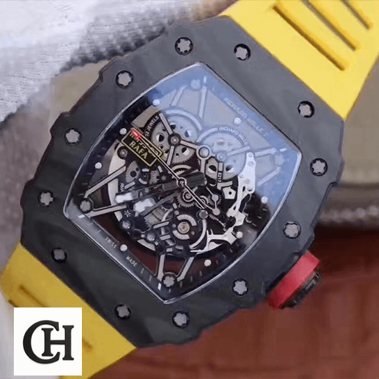 Richard Mille RM35 01 Carbon Skeleton Dial Yellow Rubber Bracelet