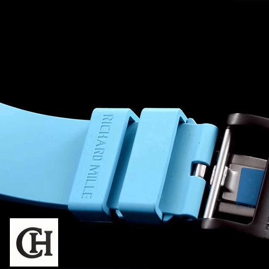 Richard Mille RM055 Blue Rubber Bracelet black background